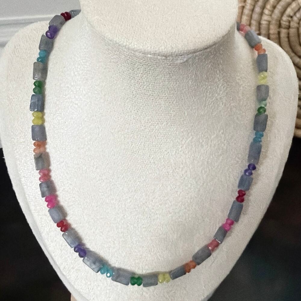 Second Bloom Studio Artisan Rainbow Agate Necklace 17" Stained Glass Extender